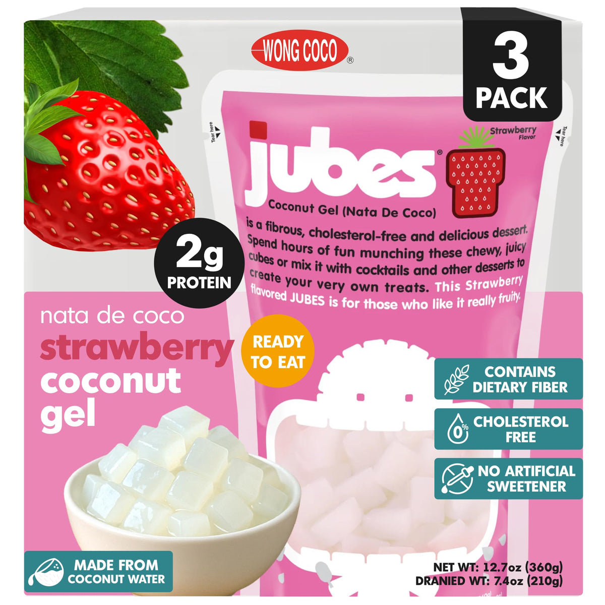 Jubes Strawberry nata de coco jelly cubes ready for bubble tea toppings.