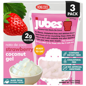 Jubes Strawberry nata de coco jelly cubes ready for bubble tea toppings.