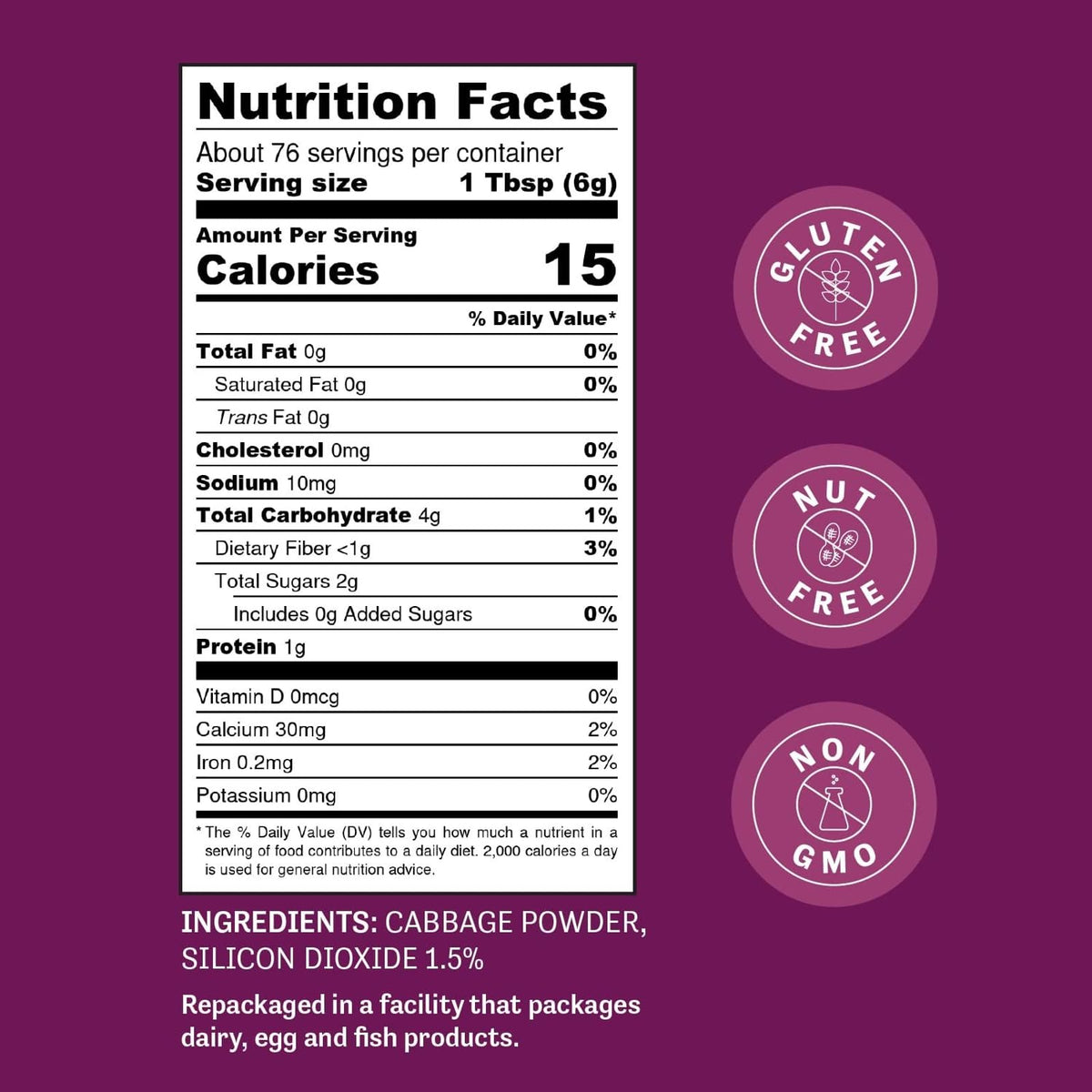 Judee's Cabbage Powder ideal for veggie cakes and breads.