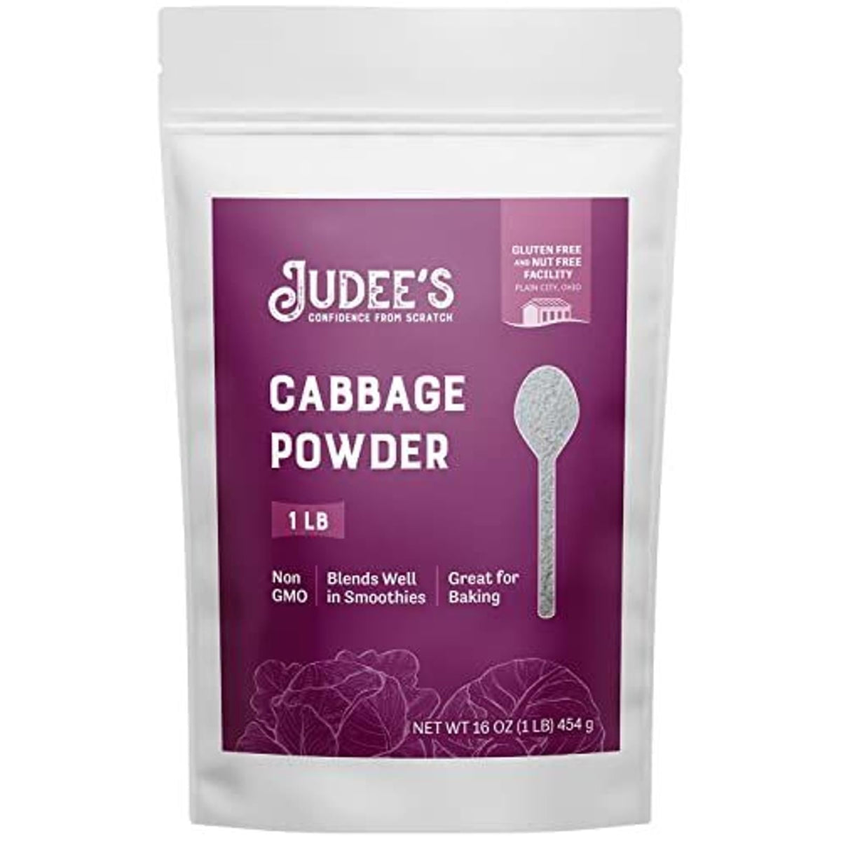 Judee's Cabbage Powder packaging in a resealable pouch for long-lasting freshness.