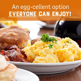 Cooking Judee's scrambled egg mix on a camping stove, lightweight and convenient.