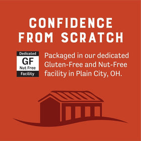 Judee's gluten-free facility imagery shows allergy-conscious production.