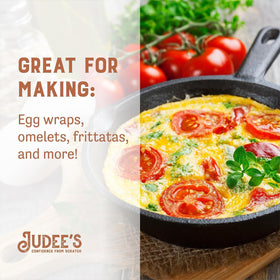 Close-up of Judee's egg mix powder, ready-to-use for fast meals.