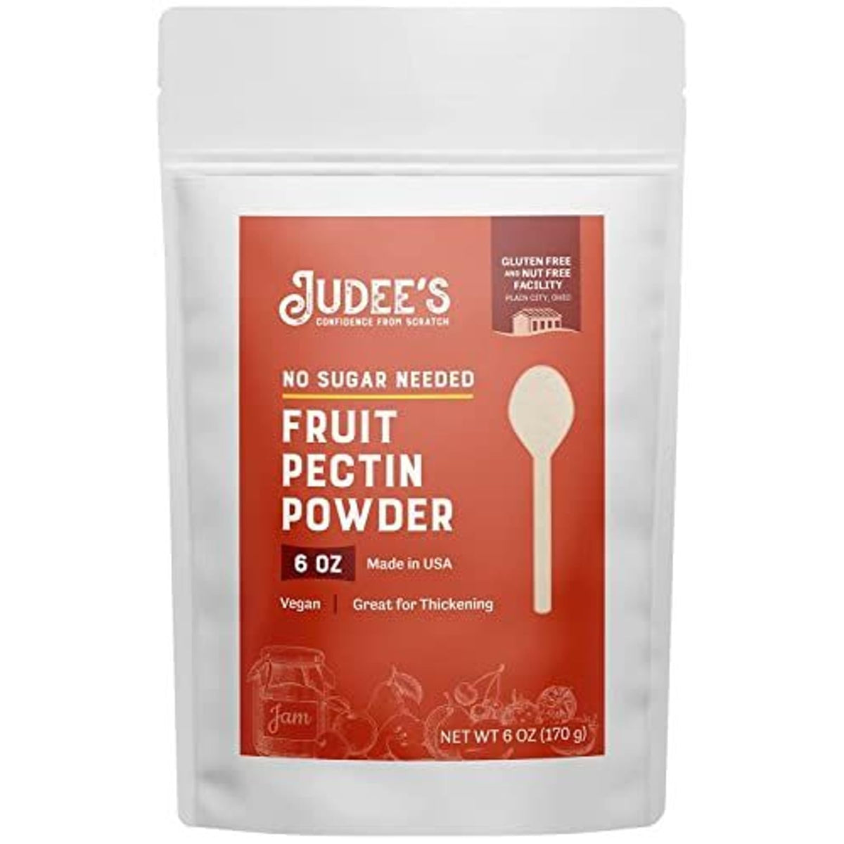 Judee's Fruit Pectin Powder 6oz packaging with resealable pouch for freshness