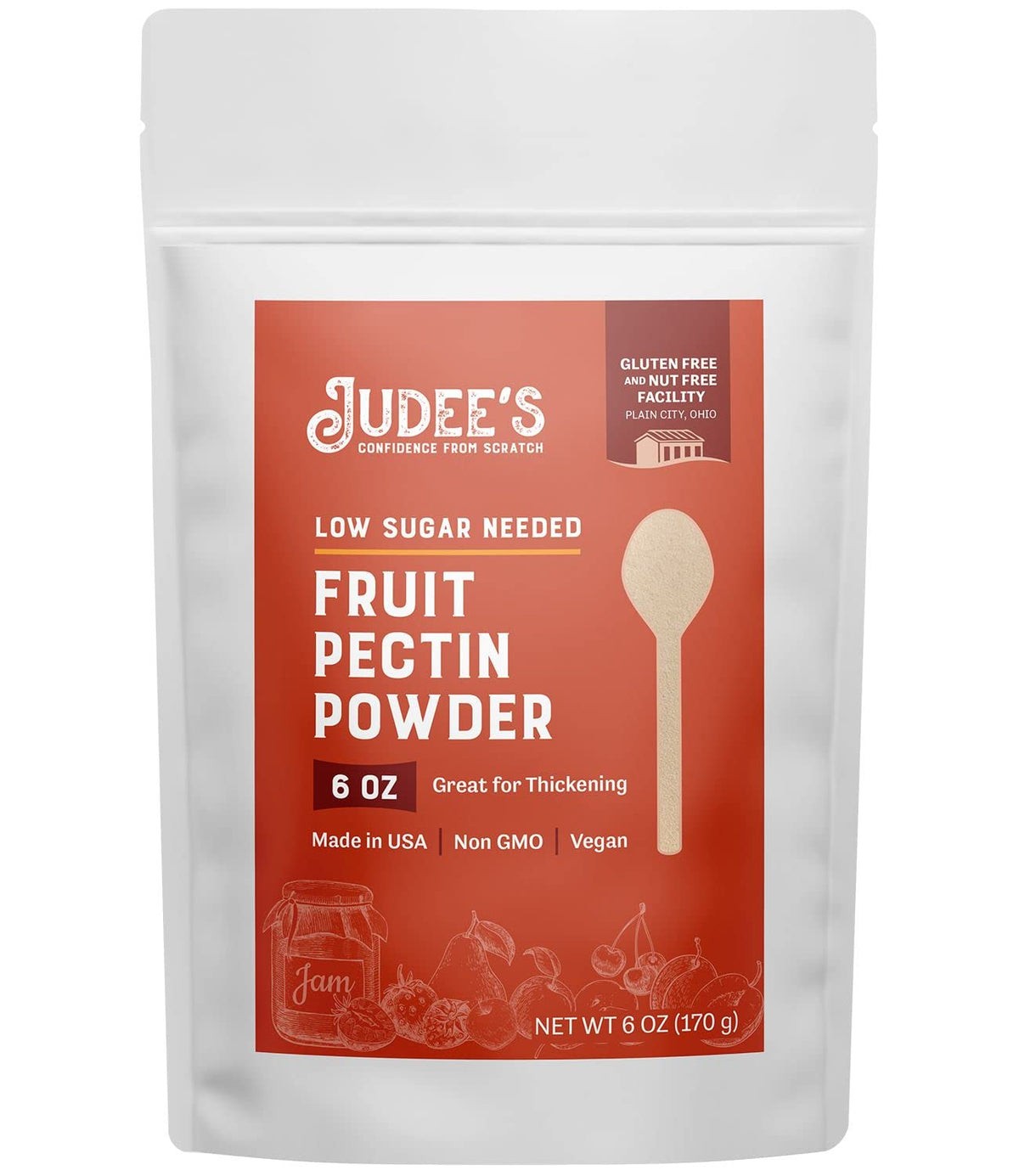 Judee's Fruit Pectin Powder in resealable pouch thickening jams