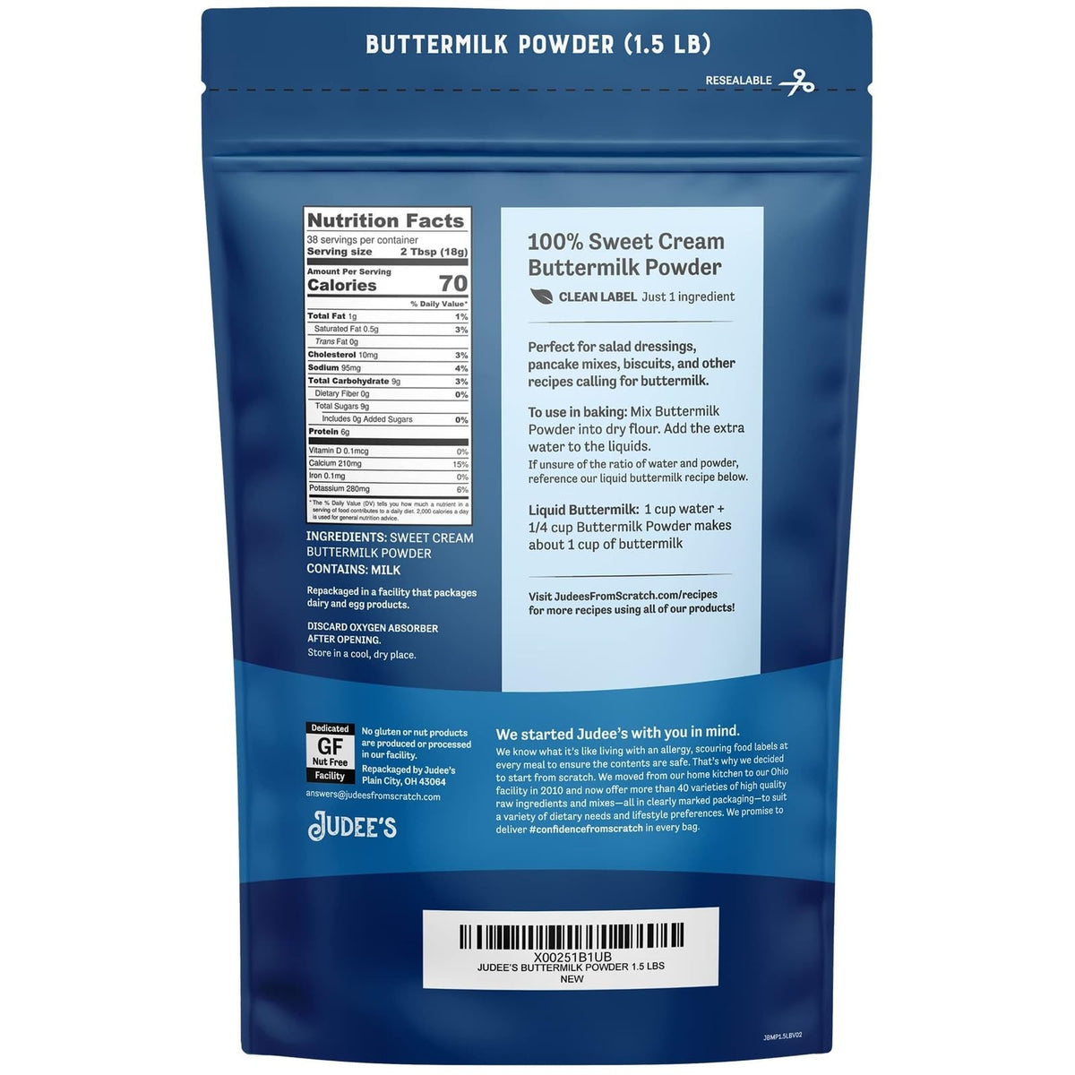 Judee's gluten-free buttermilk powder pancake-batter shot for fluffy pancakes.