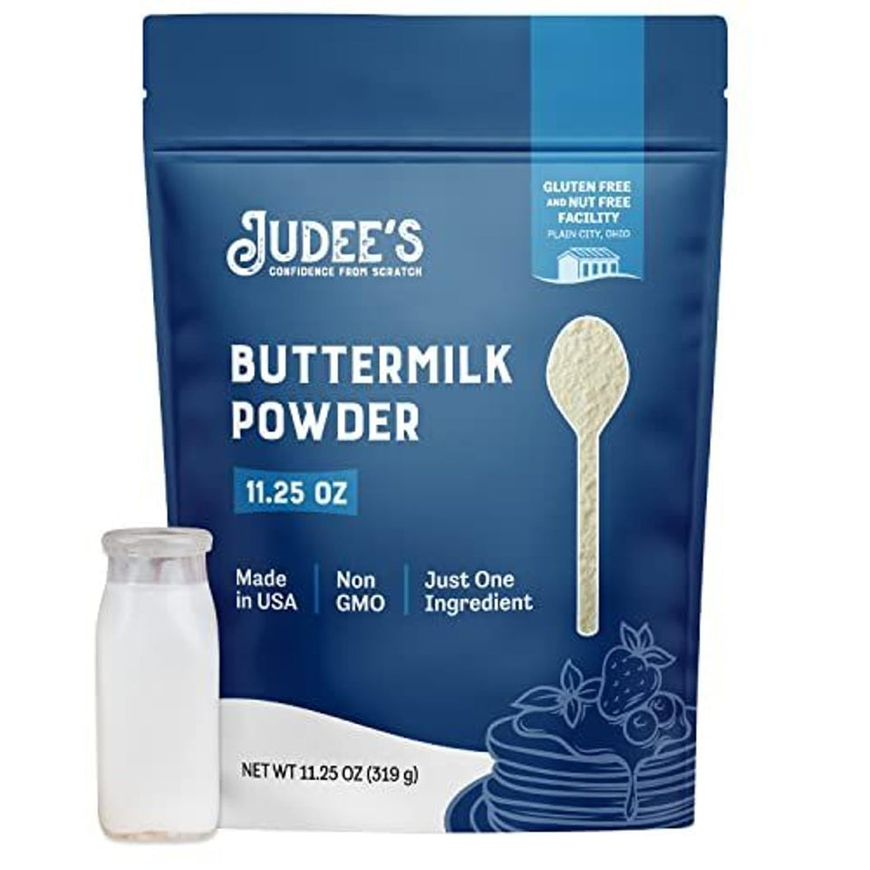 Judee's Gluten Free Buttermilk Powder pouch shows freshness for easy baking