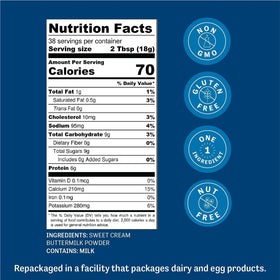 Judee's resealable pouch preserves freshness of buttermilk powder.
