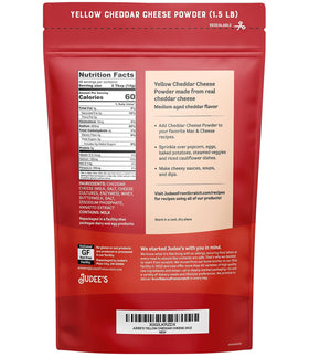 Judee's cheddar cheese powder pouch close-up, perfect for quick sauces and dips