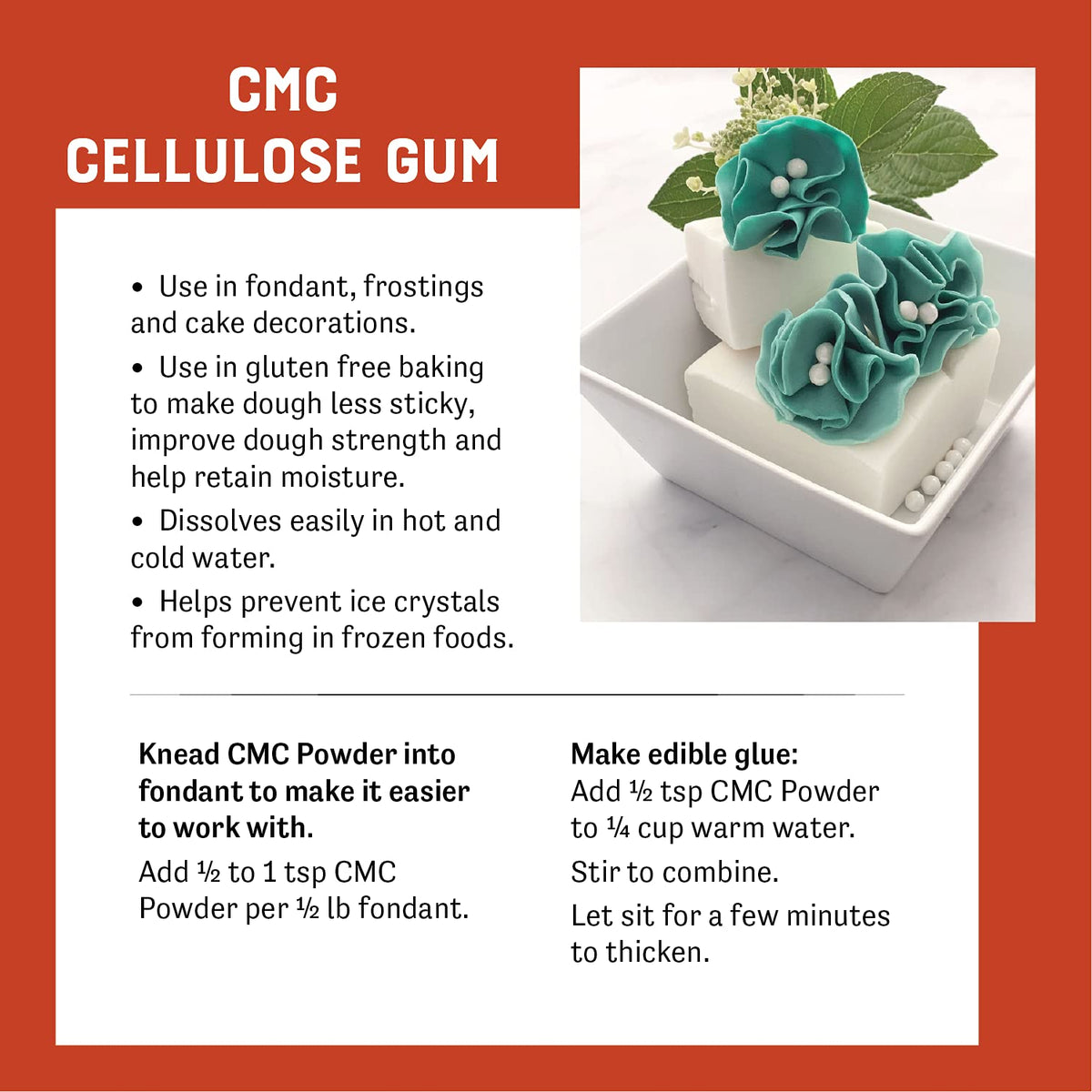 Judee's Gluten Free CMC Powder royal icing enhancer supports crisper decorations