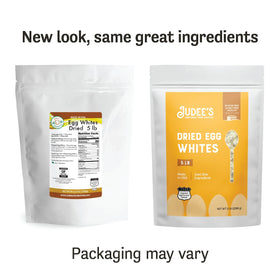 Judee's Gluten Free dried egg white protein powder with scoop in a bowl for recipes