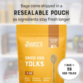 Judee's yolk powder bowl and batter highlighting rich texture in baking
