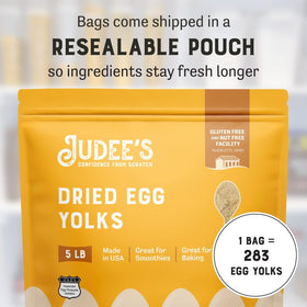 Judee's egg yolk powder texture close-up for smooth incorporation into ice cream.