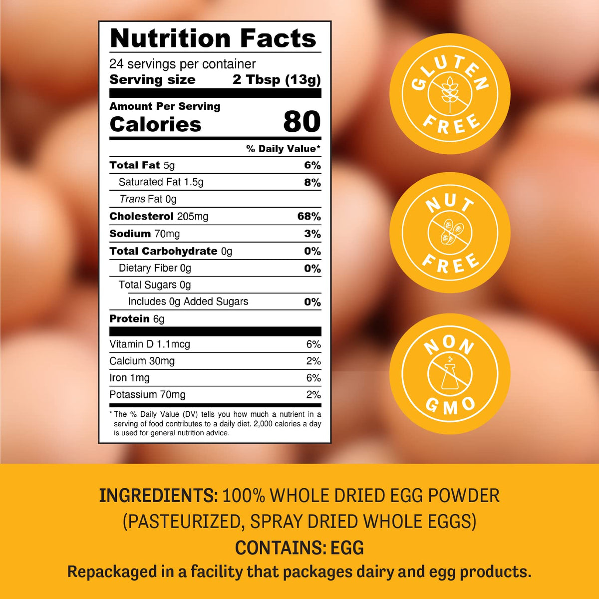 Measuring spoon with Judee's Gluten Free Dried Whole Egg Powder for precise portions.