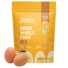 Judee's Gluten Free Dried Whole Egg Powder in a standup pouch ready for long-term storage.