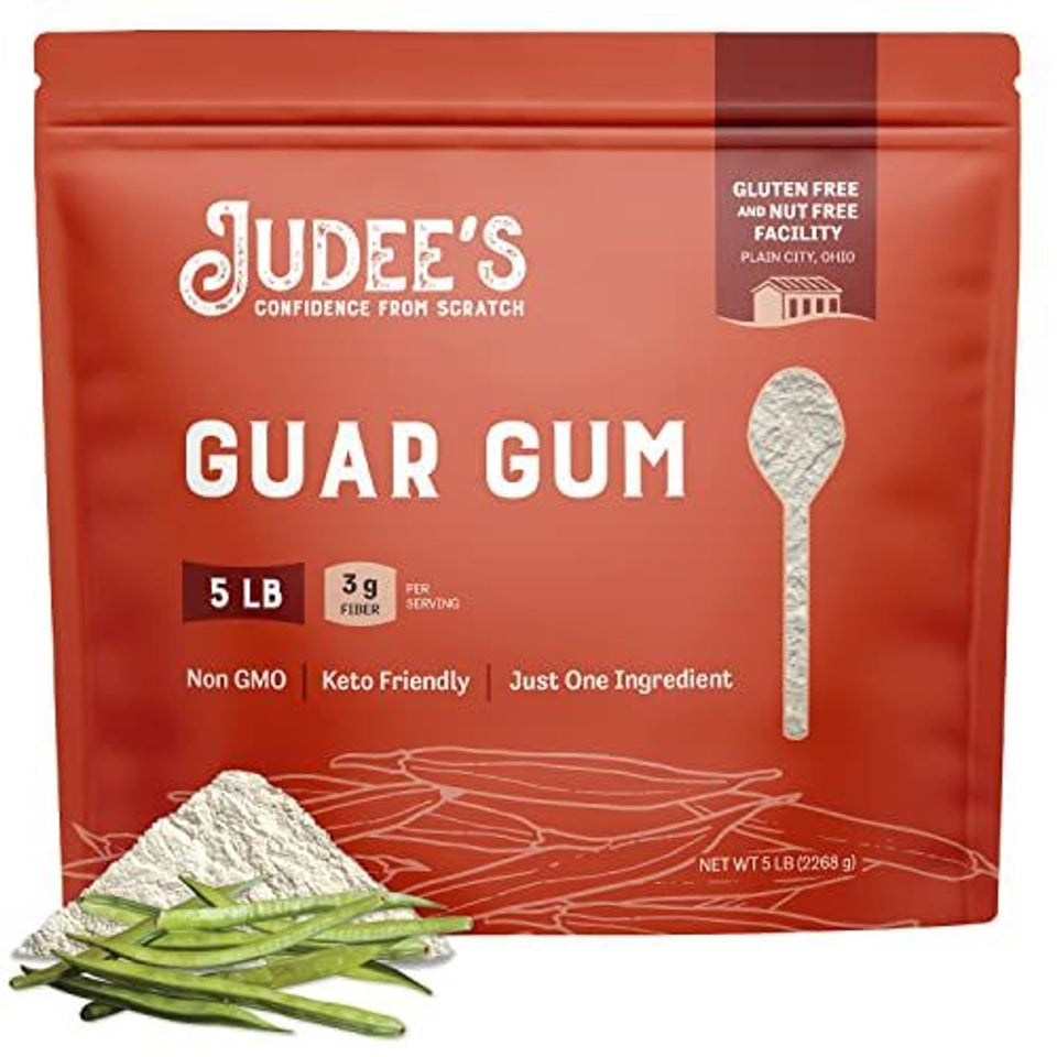Judee's Gluten Free Guar Gum Powder packaging close-up highlighting freshness for gluten-free cooks