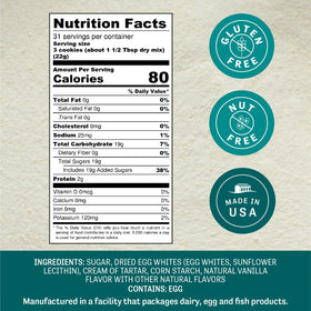 Judee's meringue powder ingredient closeup highlights powdery texture ideal for royal icing.