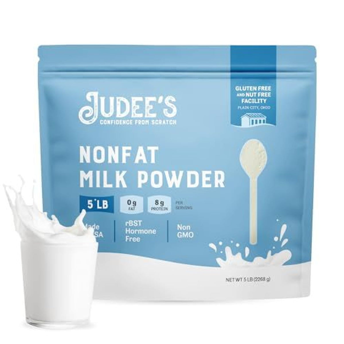 Judee's Gluten Free Nonfat Dry Milk Powder jar for easy pantry storage