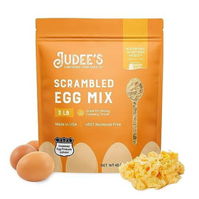 Judee's Gluten Free scrambled egg mix in a bag, ideal for easy camping meals.