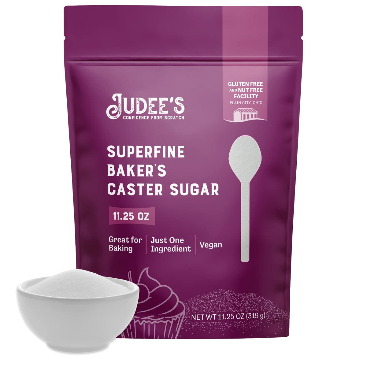 Judee's Gluten Free superfine caster sugar packaging preserves freshness for longer baking