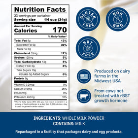 Judee's Gluten Free Whole Milk Powder enriches coffee with creamy texture.