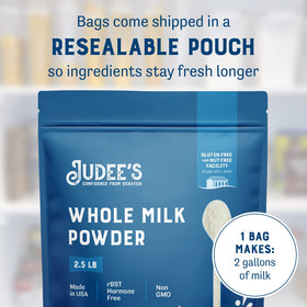 Judee's Gluten Free Whole Milk Powder dissolves smoothly when whisked with warm water.