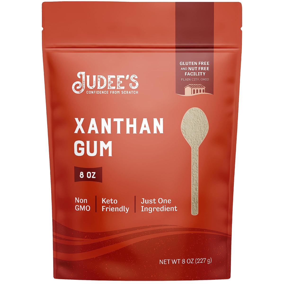 Judee's Gluten Free Xanthan Gum powder bottle improves gluten-free baking texture and elasticity