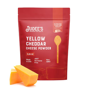 Judee's Gluten Free cheddar powder bottle adds rich flavor to sauces.