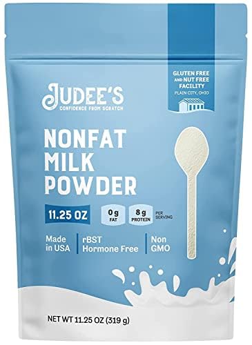 Judee's Non-Fat Milk Powder in a resealable pouch for pantry freshness