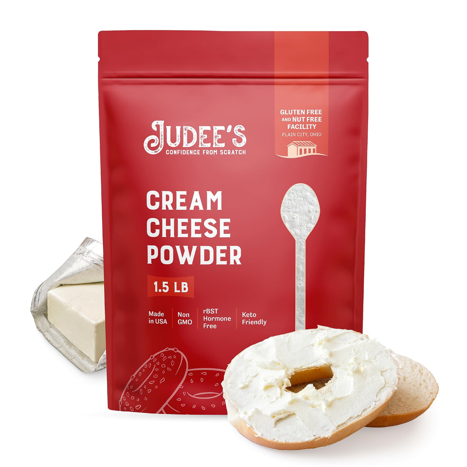 Judee's Powdered Cream Cheese packaging in a 24 oz pouch for freshness.