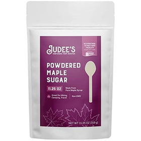 Judee's powdered maple sugar in a resealable 11.25 oz pouch for fresh gluten-free baking.