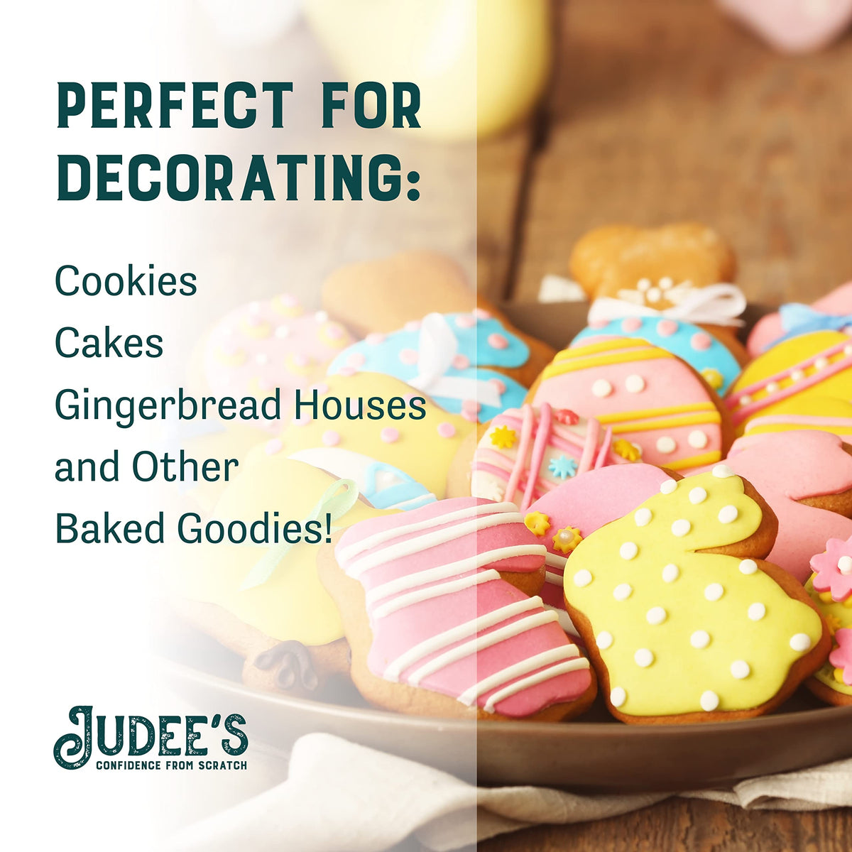 Judee's Royal Icing Mix prepared with water for a smooth icing texture.