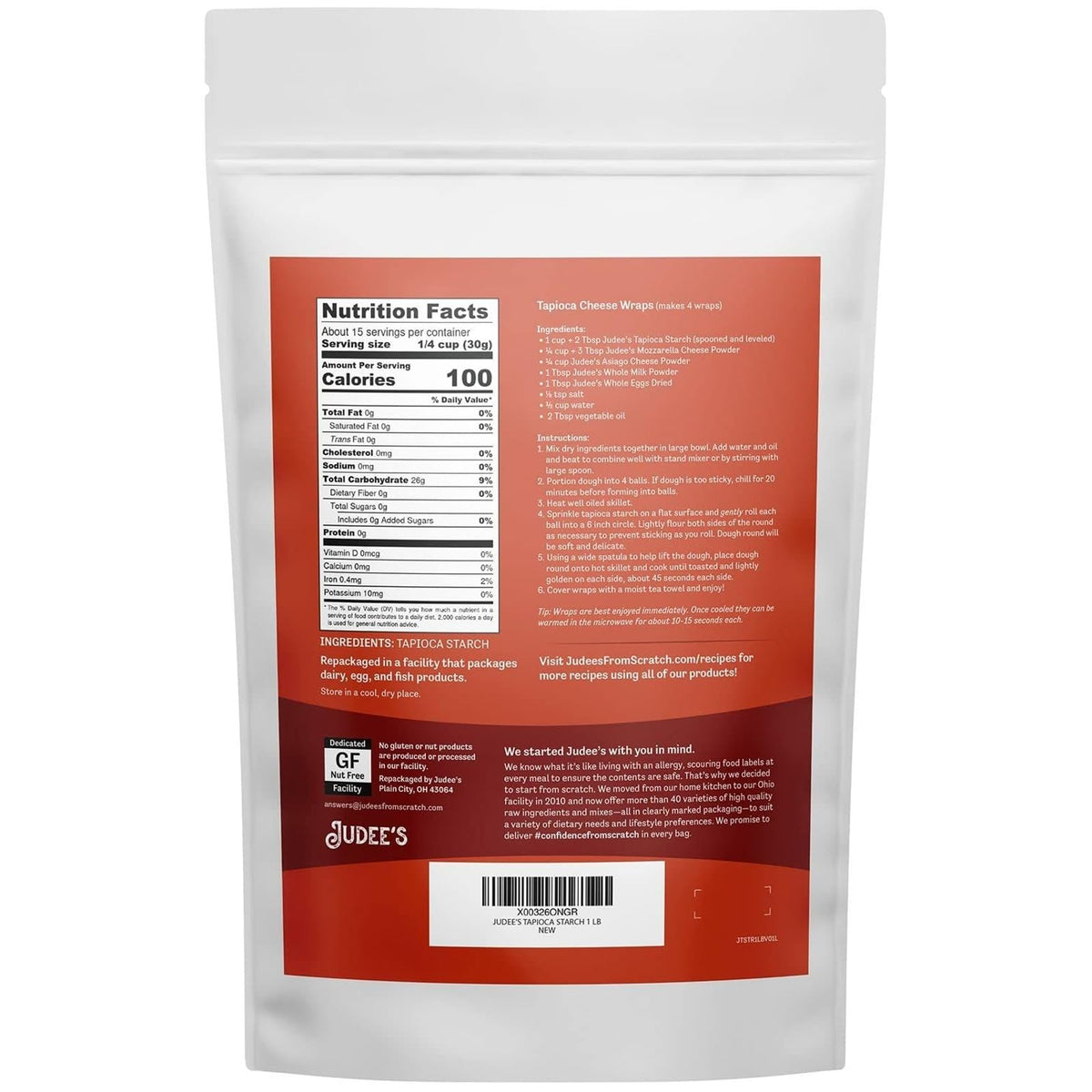 Judee's Tapioca Starch ideal for gluten-free baking yields lighter textures