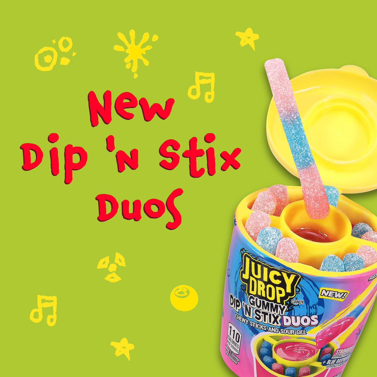 Juicy Drop Dip ’N Stix Blue Rebel flavor delivers tangy fun.