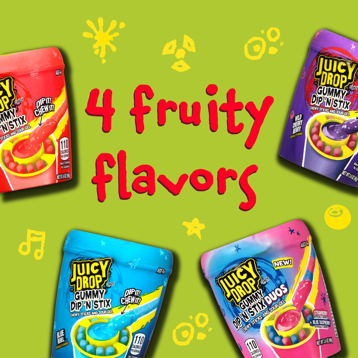 Juicy Drop Dip ’N Stix sour gel ready for dipping into sticks.