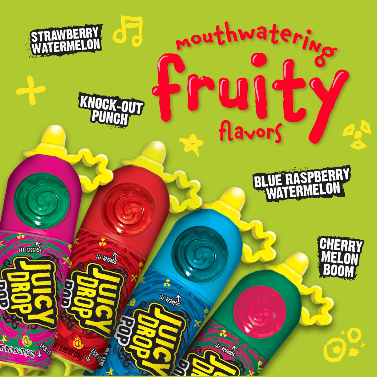 Juicy Drop Knock-Out Punch lollipop featuring bold citrus notes.