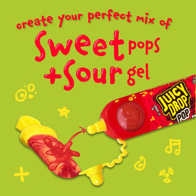 Juicy Drop sour gel applicator to customize flavor intensity.