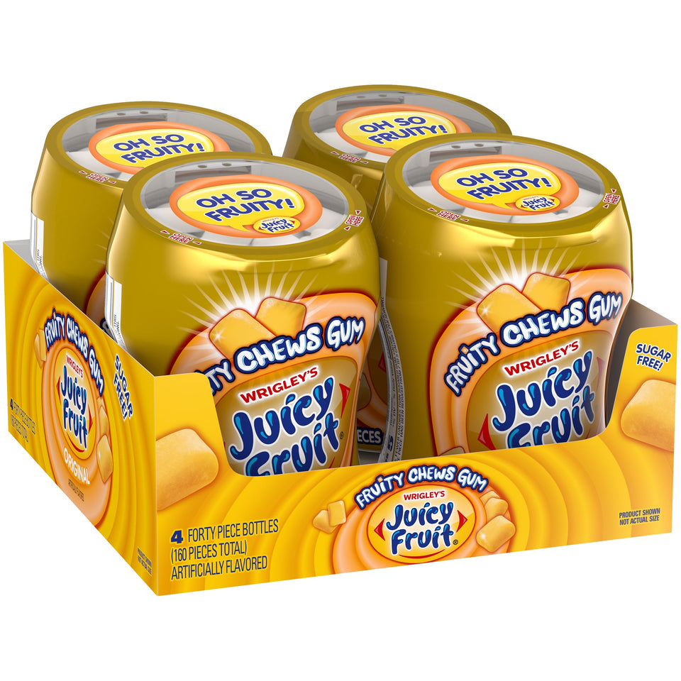 Juicy Fruit Gum Original bubble gum bottle 40-piece close-up, convenient bulk packaging