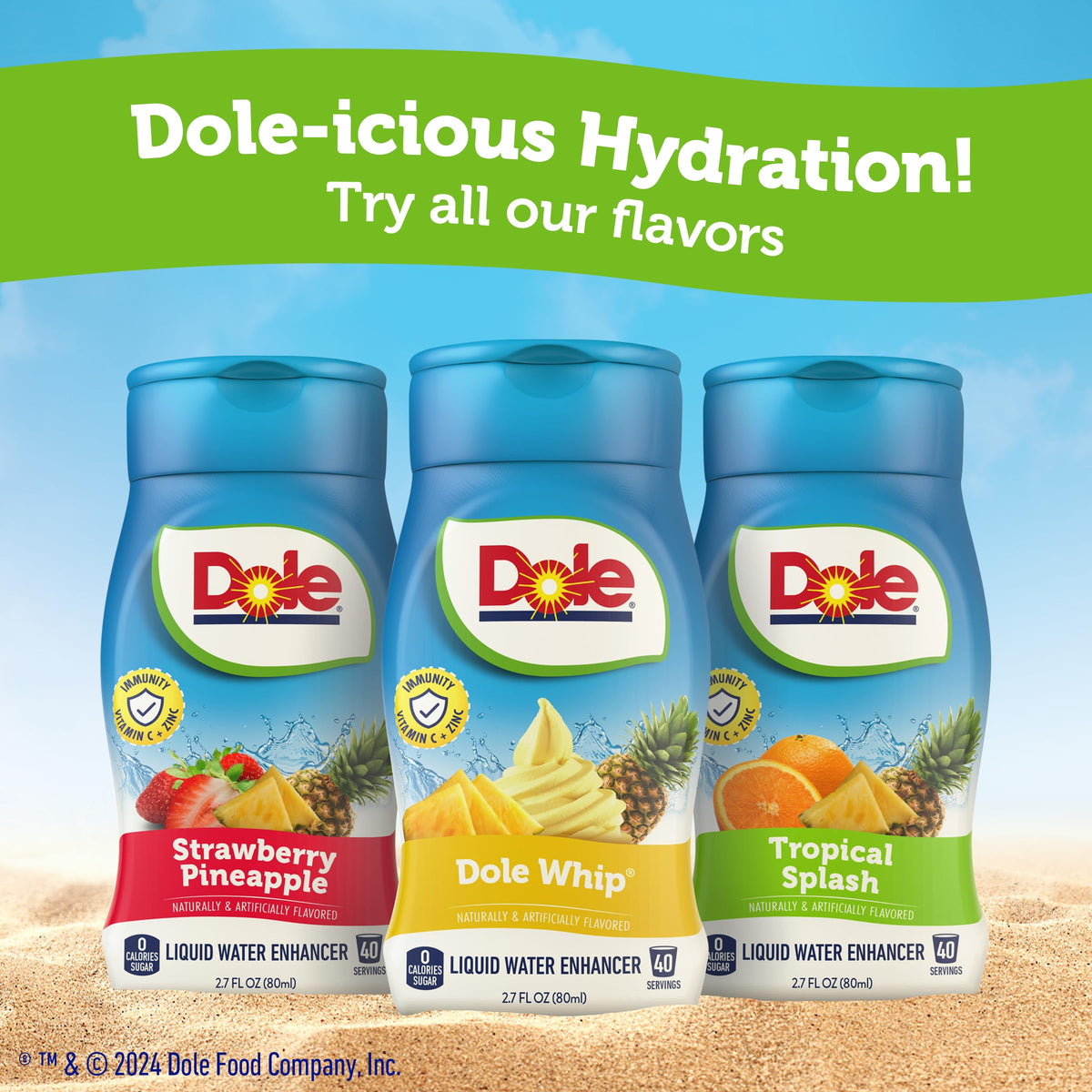 Travel-ready 4-pack of Juicy Mixes Dole Strawberry Pineapple enhancer