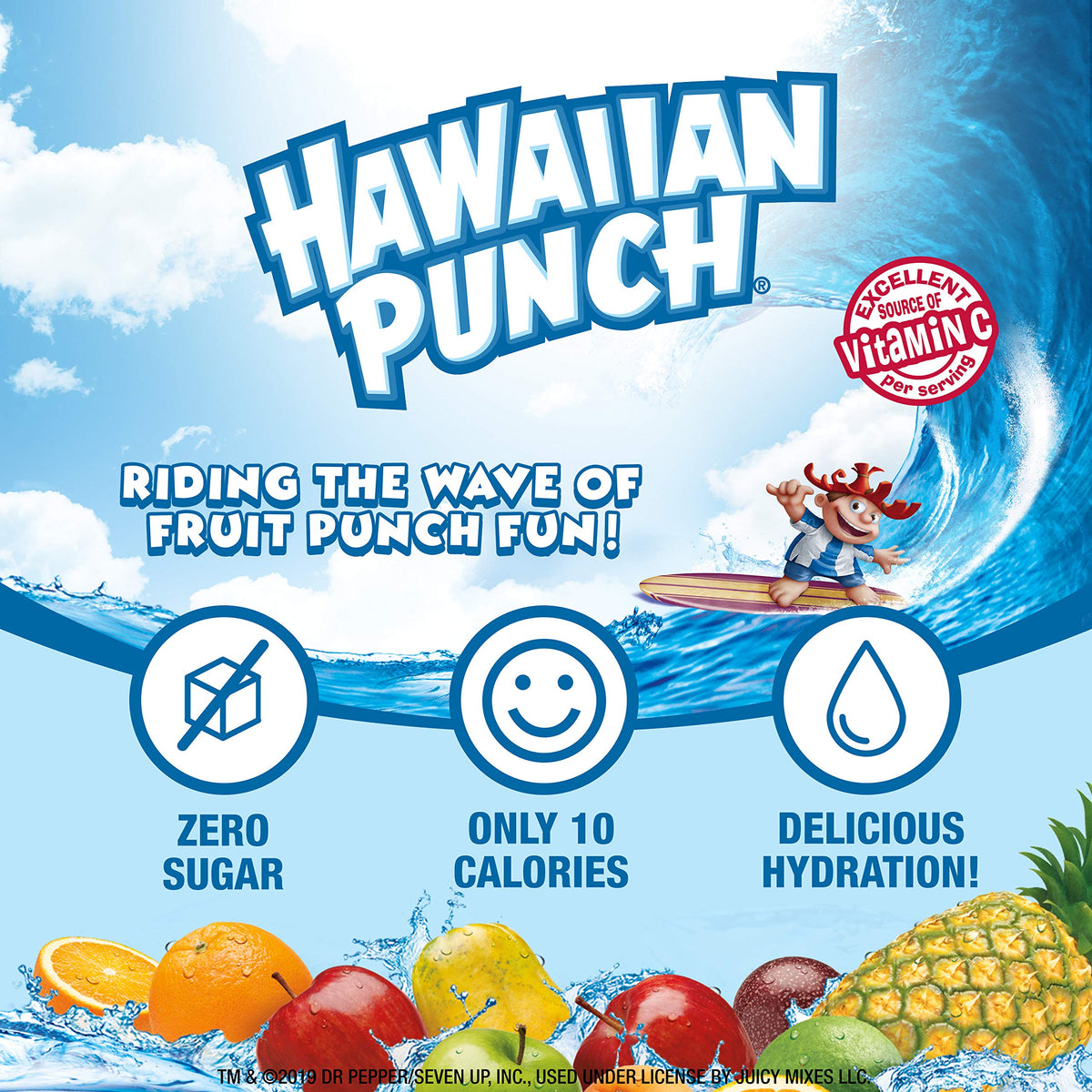 Juicy Mixes Hawaiian Punch powder scoop in cup demonstrates fast flavor release.