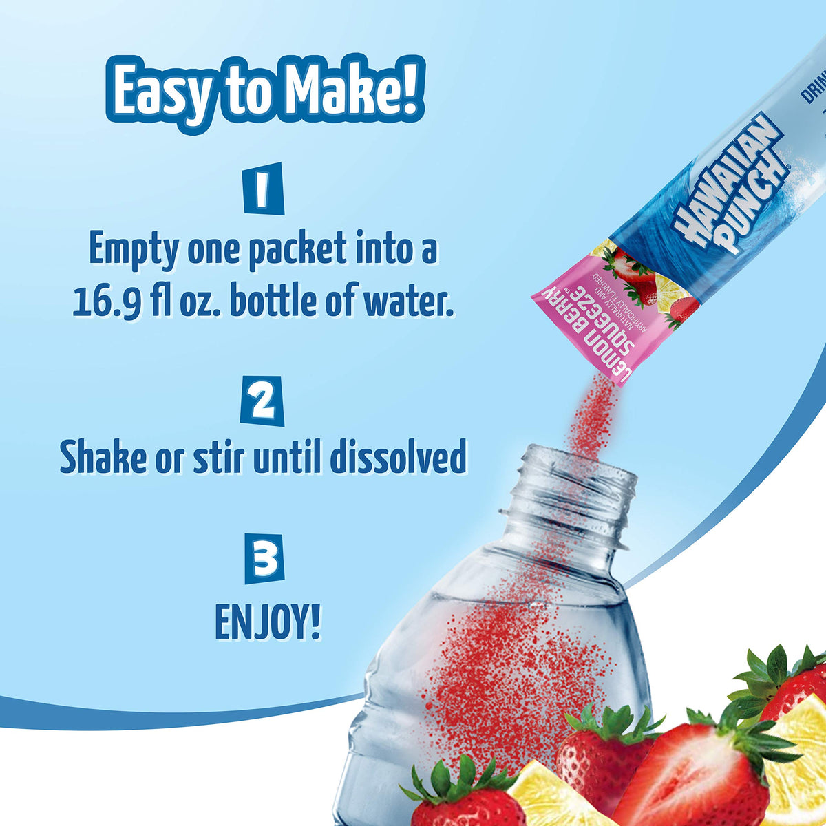 Juicy Mixes Lemon Berry Squeeze packaging highlighting convenient 96-stick supply.