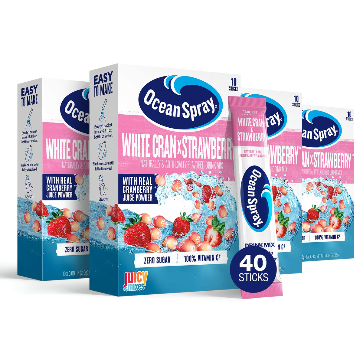 Juicy Mixes Ocean Spray White Cran-Strawberry box for quick on-the-go refreshment.