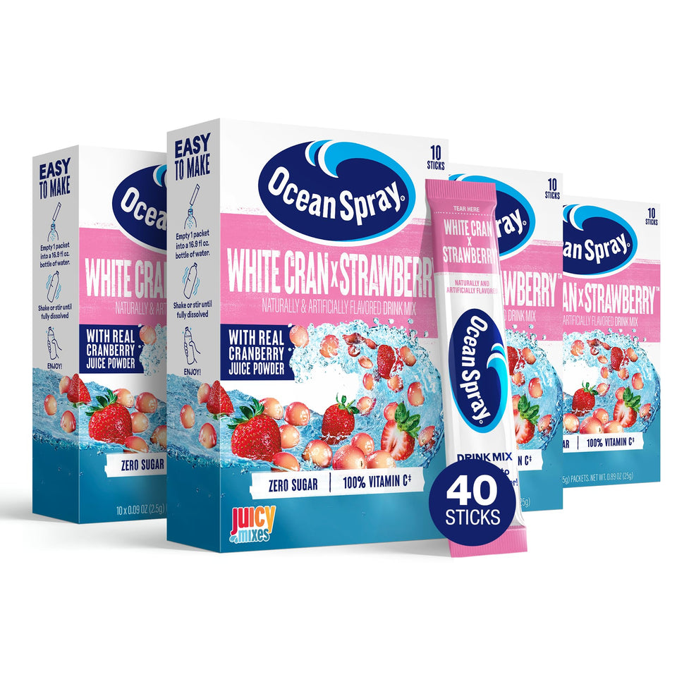 Juicy Mixes Ocean Spray White Cran-Strawberry box for quick on-the-go refreshment.
