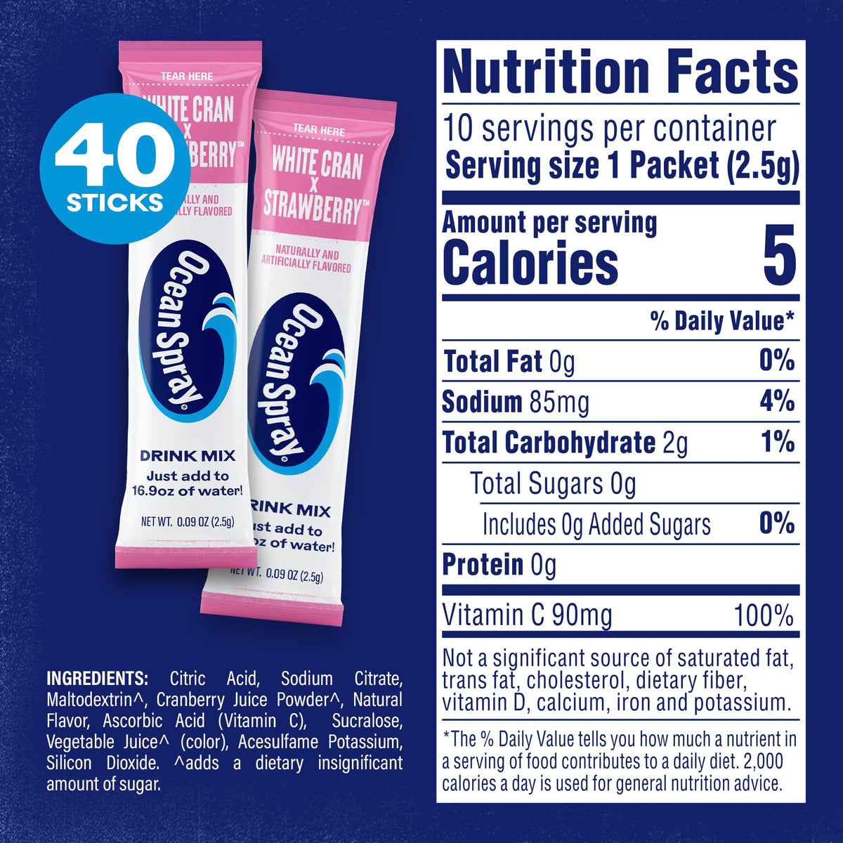 Juicy Mixes Ocean Spray White Cran-Strawberry stick ready for sip-at-a-time flavor.