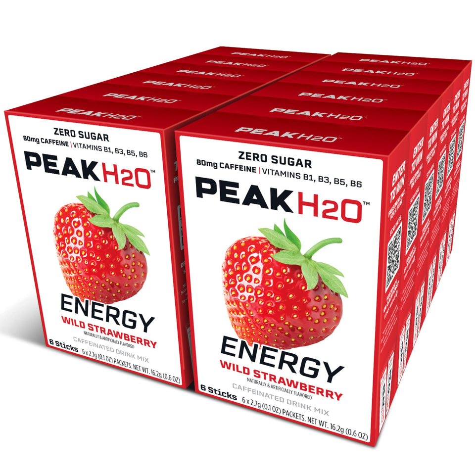 Juicy Mixes PeakH2O strawberry packet closeup showing zero sugar and bold flavor
