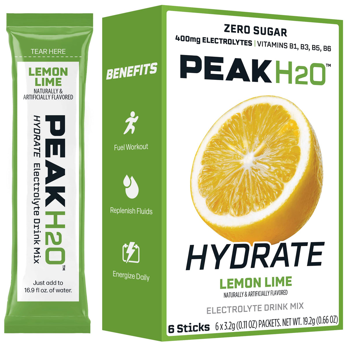 Juicy Mixes PeakH2O Lemon Lime glass of water ready after shaking