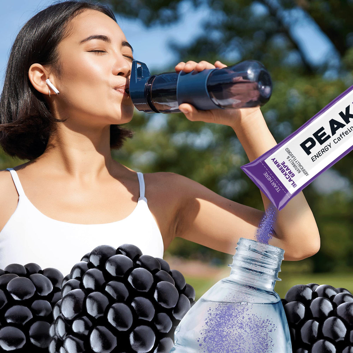 Juicy Mixes PeakH2O blackberry on-the-go pack ideal for gym sessions and travel