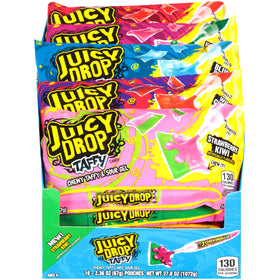 Juicy Drop Taffy variety pack dispensers showcase sweet and sour flavor combos for on-the-go snacking.
