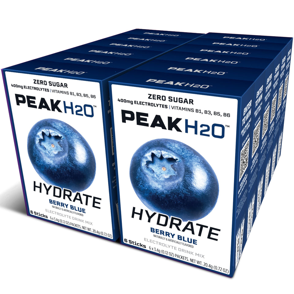 Juicy Mixes PeakH2O Berry Blue packet ready to dissolve for on-the-go hydration.