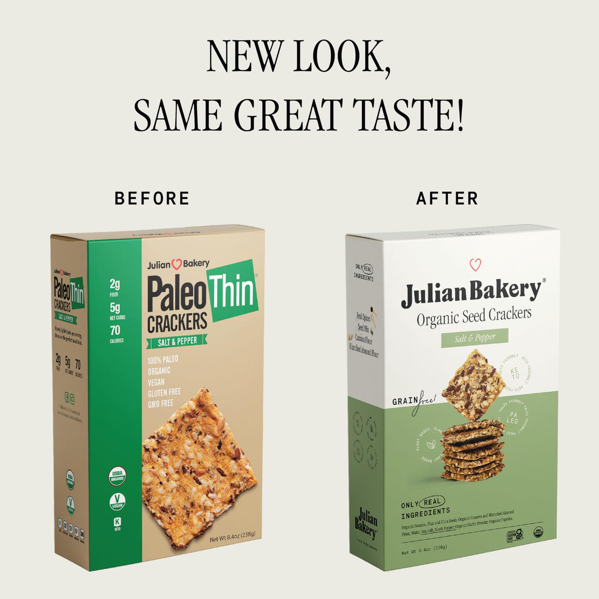 Julian Bakery Paleo Thin Crackers salt and pepper — crispy texture suitable for dipping into dips and spreads.